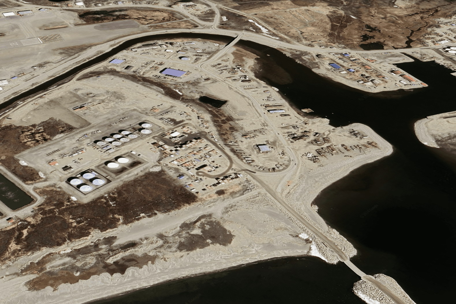 Bonanza Fuel, LLC's tank farm, left, near the Port of Nome. Google Earth. 